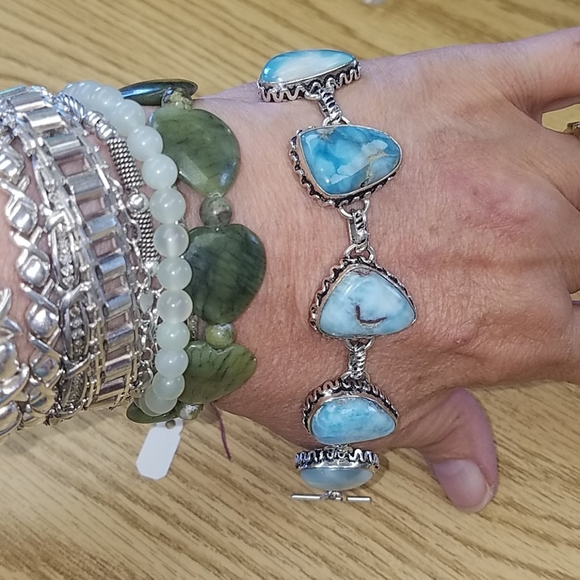 New Sterling Silver Larimar bracelet , Toggle Style - Picture 11 of 13